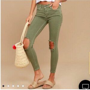 NWT FREE PEOPLE | Denim Destroyed Skinny Jeans moss green sz 24